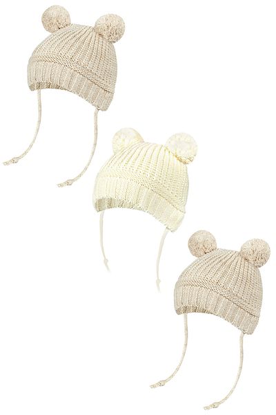 Little Jom 3 Pieces Pompom Knitwear Baby Hat, Knitwear Baby Beanie (0-18 Months)