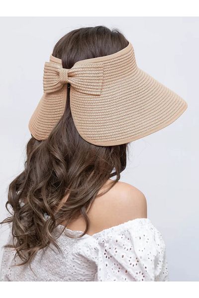 BALIENTE Beige Ribbon Detailed Straw Visor Women's Hat