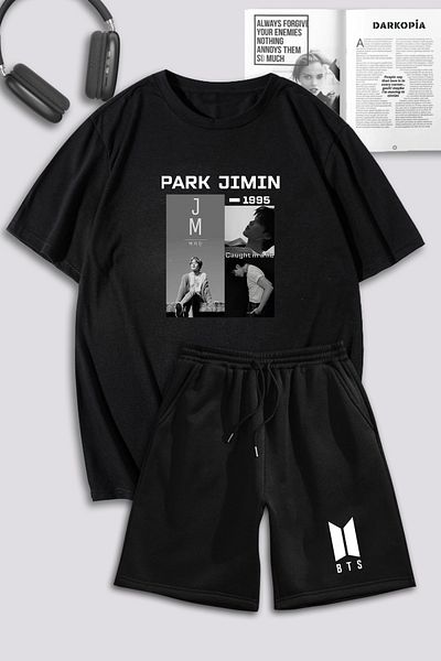 macklin Unisex Γυναικείες ανδρικές φόρμες Park Jimin BTS με τυπωμένο προσαρμοσμένο σχέδιο υπερμεγέθη μπλουζάκι και σορτς