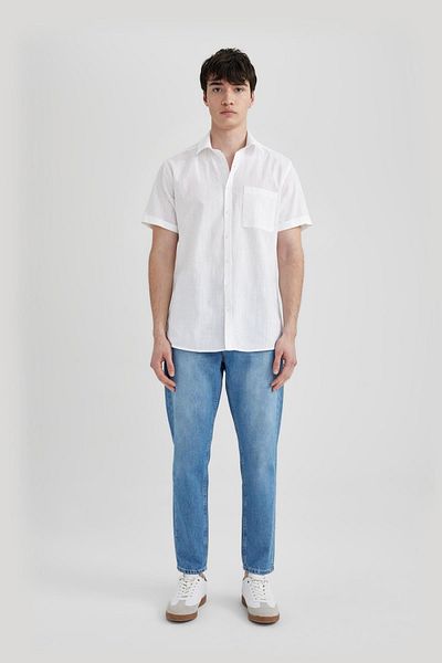 DeFacto Slim Fit Slim Fit Basic μονόχρωμο κοντομάνικο πουκάμισο R1706az24sm