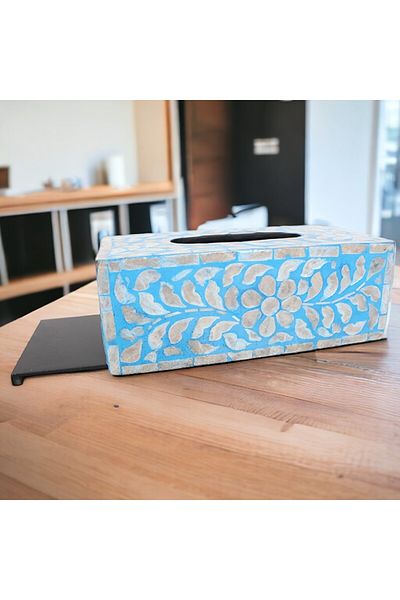 oceanpoint Rectangular Napkin Holder Blue Natural Pearlescent Countertop Tableware Kitchen Presentation Decorative Organizer 23cm