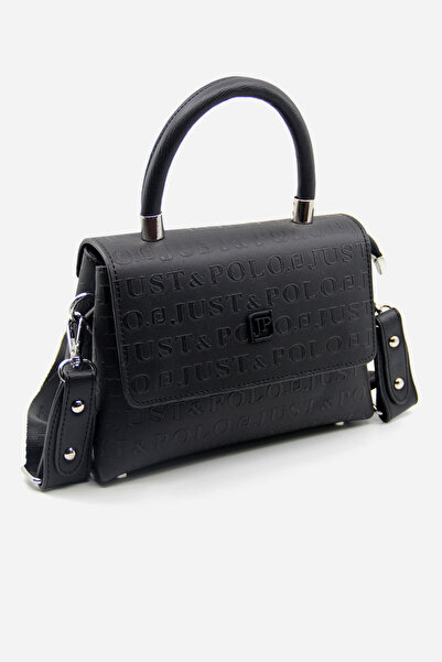 Just Polo Siyah Kolon Askı Gofraj Baskı 4 Bölmeli Kadın El ve Omuz Çantası Md...