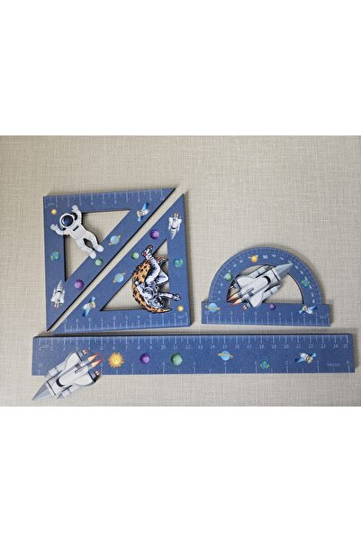 İmpivo Ahşap Uzay Temalı  Çocuk Cetvel Çizim Seti
