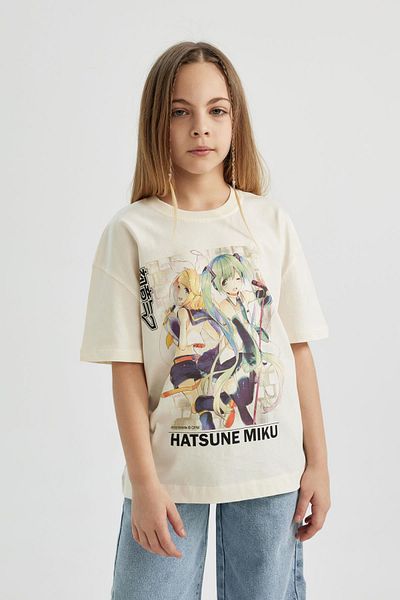 DeFacto Dievčenské tričko so vzorom Hatsune Miku – oversize výstrih, krátky rukáv C4691A824SM