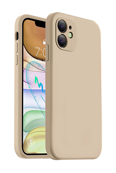 Molly Technology Iphone 11 Için Bej Kare Köşeli Liquid Içi Kadife Silikon Kılıf