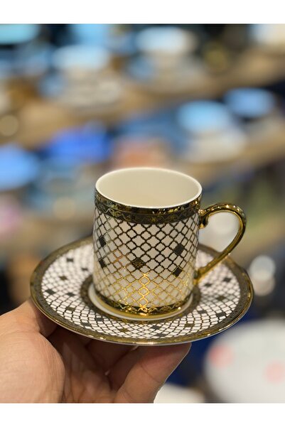 Olca Kosova Porselen Türk Kahve Fincan Takımı Gold Detaylı