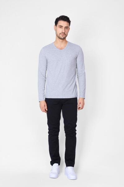 ADAM BOXES V-Neck Long Sleeve T-shirt Np-trelargo - Light Gray
