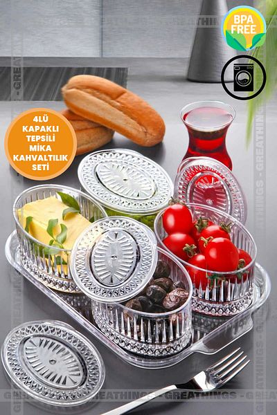 Greathings 4-Piece Acrylic with Transparent Lid, Tray, Breakfast Set and Storage Container (Not Glass)