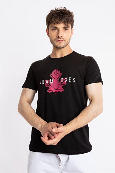 ADAM BOXES Printed O-collar T-shirt Anillo - Black (MAGENTA PRINT)