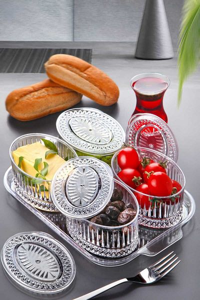 Greathings 4-Piece Acrylic with Transparent Lid, Tray, Breakfast Set and Storage Container (Not Glass)