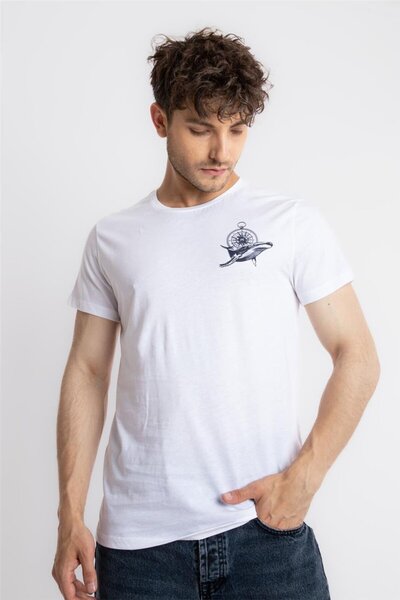 ADAM BOXES Printed O-collar T-shirt Marino - White