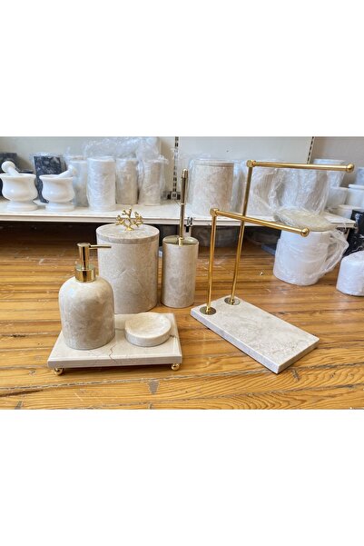 UNSOYDEKORATİF Bej Mermer Banyo Seti