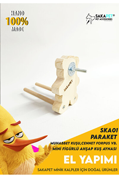 SAKAPET Ska01 Model Mini Figured Bird Mirror - Teddy Bear Design, Double Perches