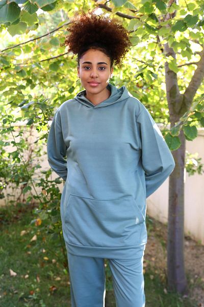 Akbeniz BSMA Fashion Line Γυναικεία βαμβακερή κουκούλα με τσέπη 3 νήματα πράσινη φόρμα 9037