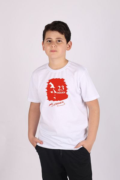 Çiggo Kids April 23 Special Atatürk Signature Printed Short Sleeve Cotton Unisex Children's T-shirt/T-shirt