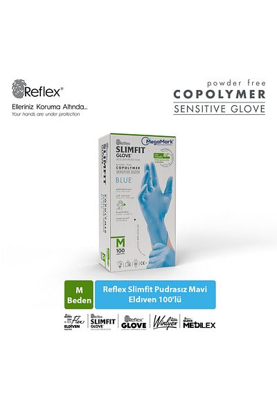 Reflex Slimfit Powder-Free Blue Gloves Size M 100 Pcs