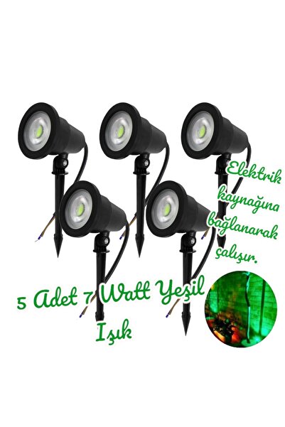 fullreyon 5 Adet Elektrikle Çalışır, 7 Watt YEŞİL IŞIK Kazıklı Bahçe Armatürü...