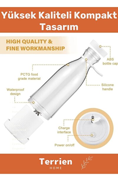 teknotrust İthalatçı Garantili Home Serisi Taşınabilir El Blenderı 420 ML Şarjlı Meyve Smoothie Hazırlama Maki