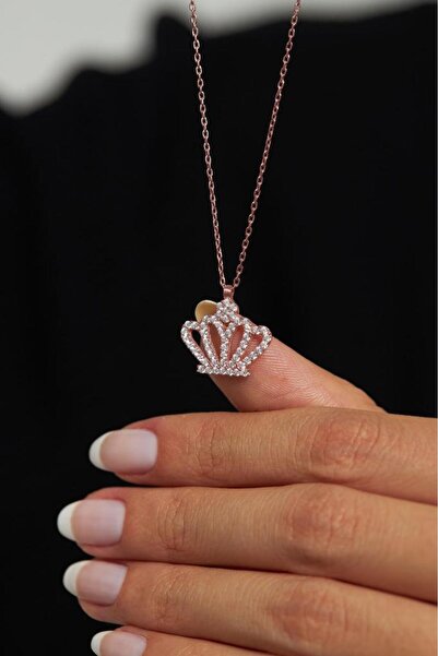 Roza Silver Zirkon Taşlı Rose Taç Model Gümüş Kolye