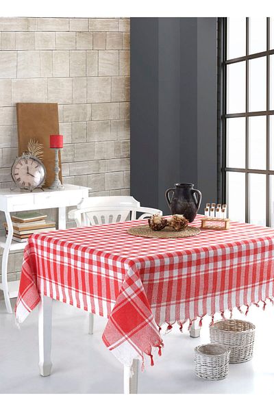 Lux Touch Red Large Square Pattern 150x150 cm Tablecloth