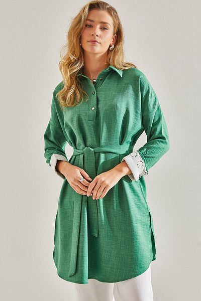 Bianco Lucci Modest Sofia Leinentunika - Spitzenmuster, Markkragen, 60181033