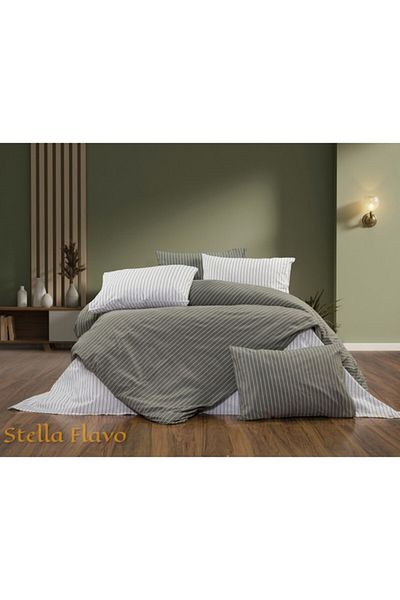 StellaFlavo Set cuvertură de pilota organică vopsită cu fire de o persoană (cearșaf de pat cu elastic și 2 fețe de pernă)