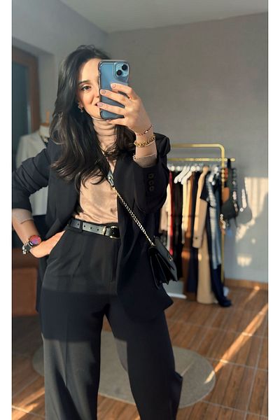 ANKH WOMAN BLACK WIDE CUT JACKET HIGH WAIST PALACE PANT SET