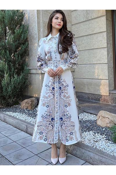 TRND Rochie albă din bumbac cu model floral pentru femei