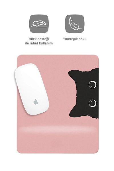 HobiShop Pink Cat Drawing Wrist Supported Rectangular Mouse Pad Mouse Pad.