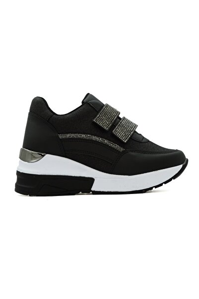 LETAO Kadın Simli Taşlı Kolay Giyim  Cırtlı Yüksek Taban Sneaker Spor Ayakkabı