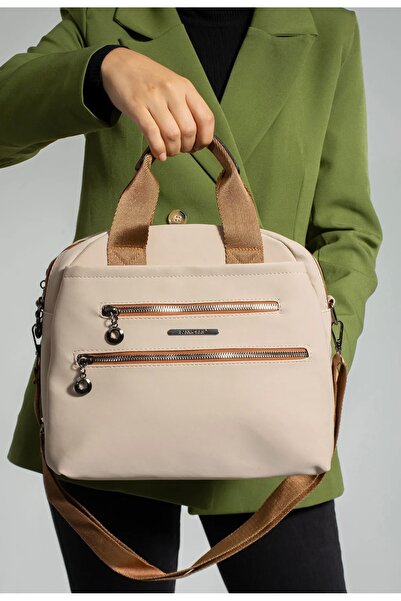 Anıl Ayakkabı SM 1389 Sand Color Women's Handbag Handbag Multi-Compartment Ad...