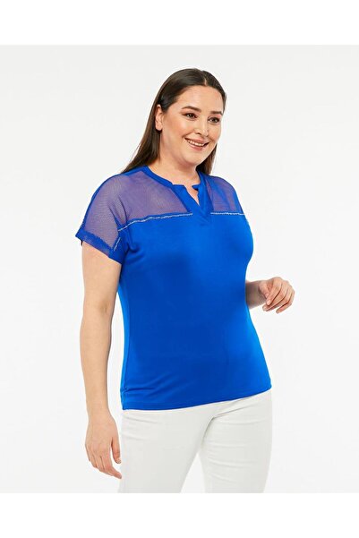 Butik Nilyam Γυναικείο μπλουζάκι με δίχτυ ώμου μεγάλου μεγέθους 24021