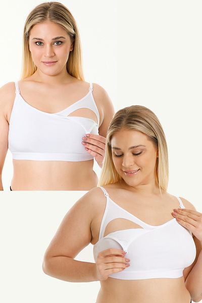 MS HAMİLE İÇ GİYİM Set de 2 maiouri pentru alăptare - HG0065 alb-alb