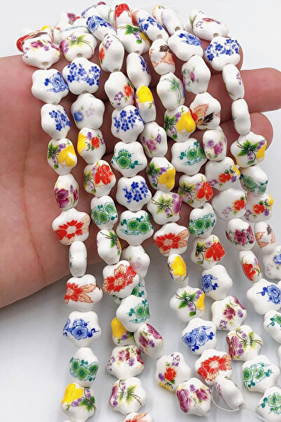 Ebruli Boncuk Renkli Papatya Desenli Boncuk Seramik Takı Yapımı Aksesuar Bead...