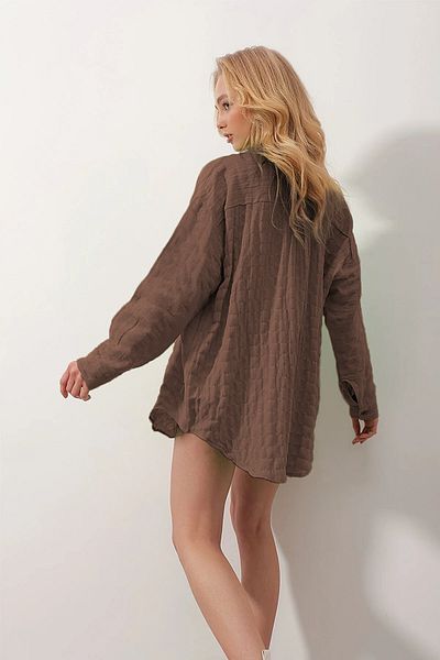 AVORWE Ленена риза с копчета, размер Oversize, с шарка