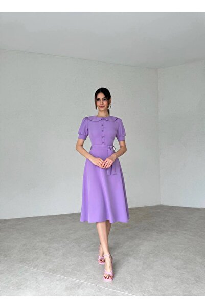 conconmoda Kadın Midi Boy Atlas Bebe Yaka Elbise