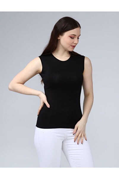 Lorelm Sıfır Kol Siyah Body Kadın Bisiklet Yaka Badi