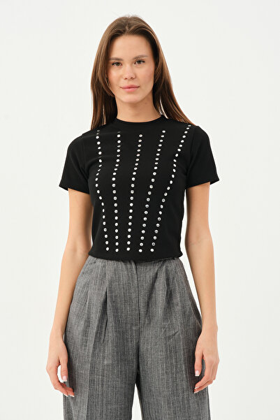 COR Kadın Taş Detaylı Crop Kaşkorse  Bluz