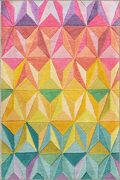 Rugs Modern Halı Geometric Patterned Decorative Carpet in Triangles and Mixed...