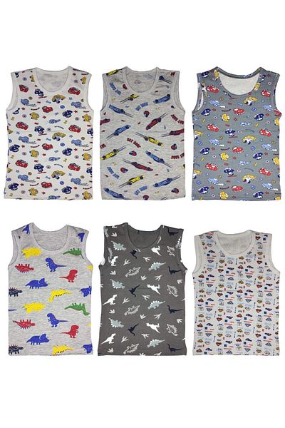 marufshop 6 Pieces Lycra Boys' Printed Patterned Mody Combed Cotton Zero Sleeve Athlete-T-Shirt