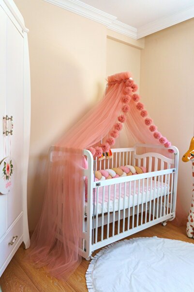 G&G baby Pudra Pembe Pon Ponlu Beşik Cibinliği Ve Cibinlik Aparatı