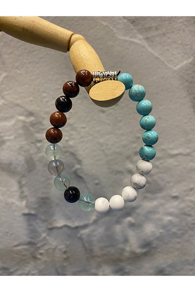 USE NATURA Virgo Zodiac Bracelet - For Love, Luck and Abundance (TURQUOISE, FLORITE, HAVLIT, AGATE STONES)
