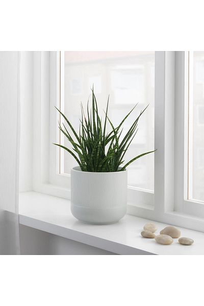 IKEA 15 cm Gray Ceramic Striped Flower Pot Decorative Vase