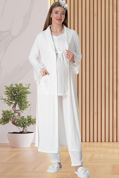Mecit Pijama طقم بيجامة للحوامل مكون من قطعتين مع ثوب نوم طويل 80% قطن، بيجامة فيسكوز 20% مع خصر مطاطي قابل للتعديل