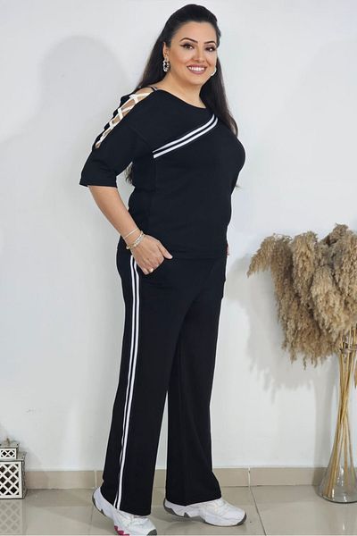sinemisxxl بدلة فيسكوز مخططة بأكمام واحدة مقاس كبير