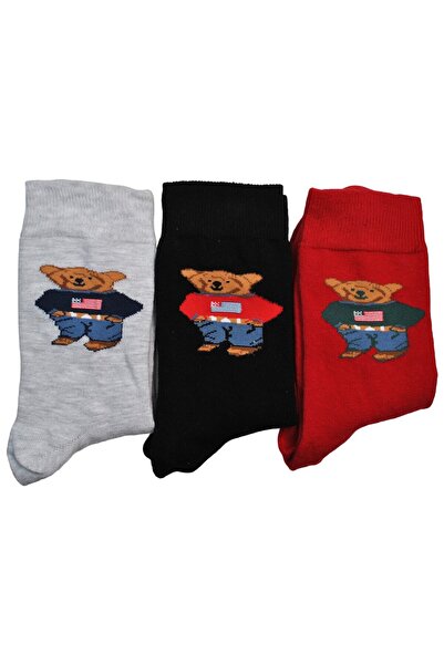 Pink Trend 3 чифта шарени чорапи с плюшено мече