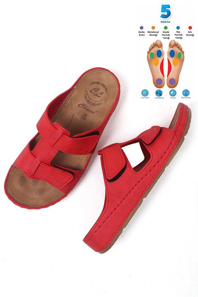 Ayakkabı Vakti Full Orthopedic 5 Point Daily Velcro Women's Slippers