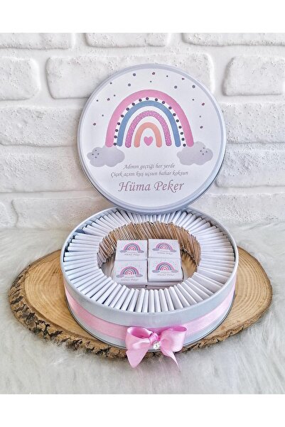 BUGİTO 80 Adet Pembe Gökkuşağı Temalı İsme Özel Hoşgeldin Kız Bebek Doğum Gün...