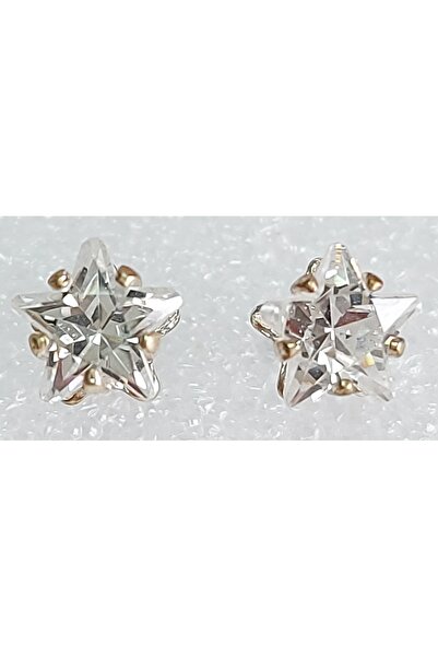 impressive Yıldız Kesim Kristal Tektaş Tasarım Modern Sade Zarif Abiye Küpe. (Silver)