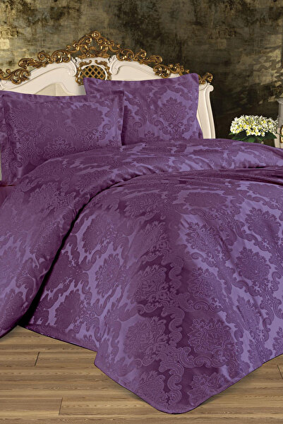 bursa çeyiz BURSA ÇEYİZ BUSEM ŞÖNİL JAKARLI ÇİFT KİŞİLİK YATAK ÖRTÜSÜ - MÜRDÜM